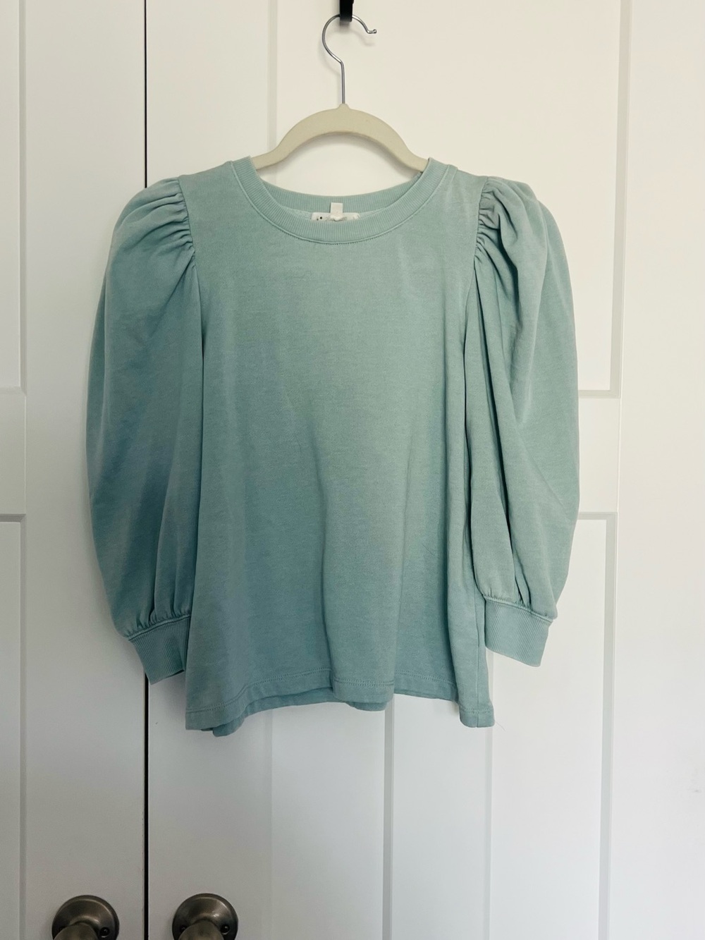 Splendid Puff-Sleeve Crewneck Top in Seafoam